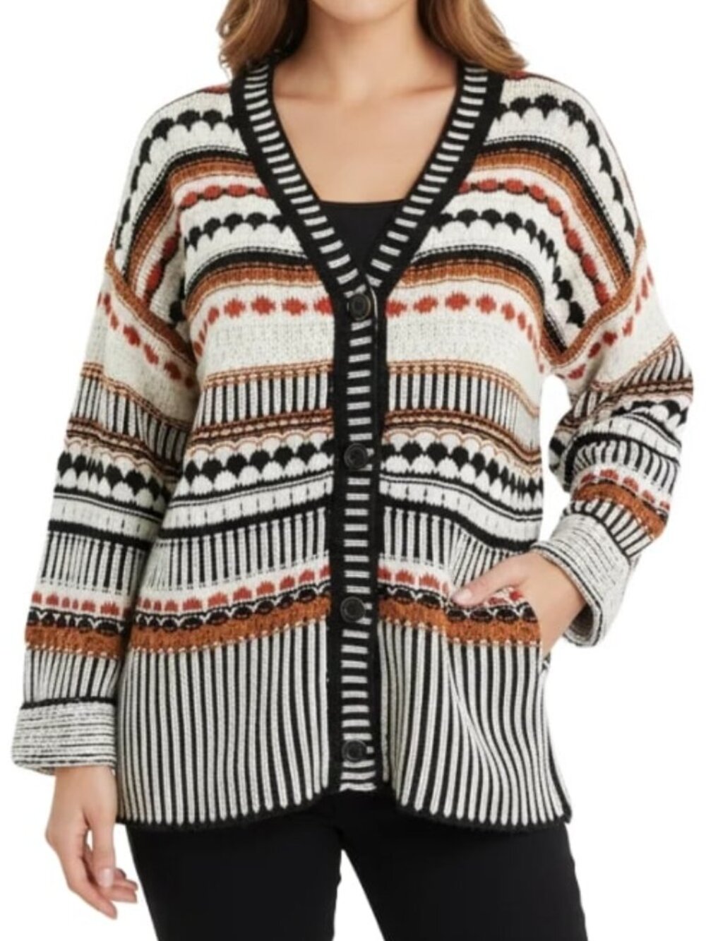 Marc New York Andrew Marc Cardigan Chunky Multi Color Sweater Womens Size Large